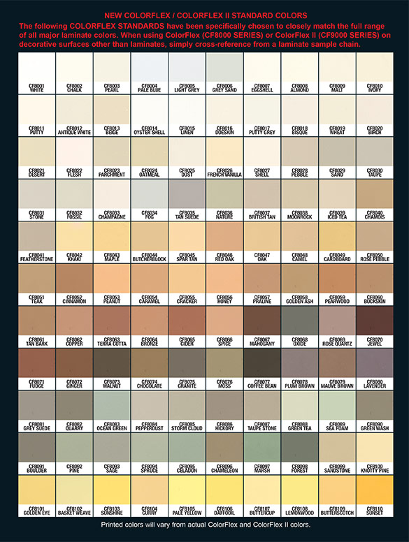 seamfil color chart. colorflex colored caulk standard color. 